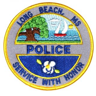 Long Beach Mississippi Ms Police Patch Magnolia Flower Sailboat River Vintage Ol