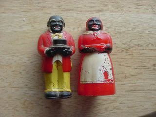 Vintage " Aunt Jemima And Uncles Moses " Salt And Pepper Shakers,  Red Plastic