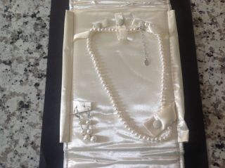Vintage Stauer Organic Cultured Pearl Necklace And Earring Set Sterling Silver