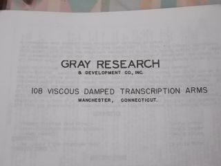 Gray Research 108 transcription tonearm pair viscious with pivot rest cartridge 6