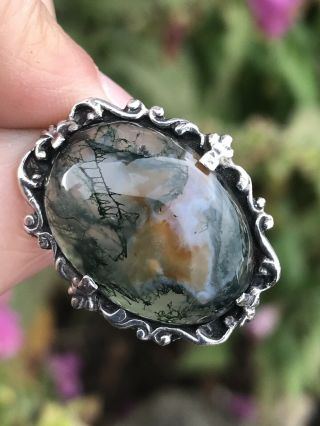 Unusual Vintage Scottish 1964 Sterling Silver Moss Agate Brooch/pin
