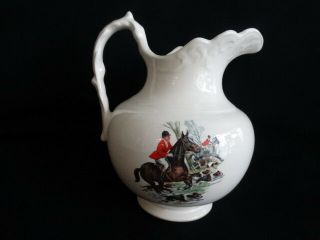 Vintage English Fox Hunt Scene And Fox On A Cream Colored 40 Oz Pitcher