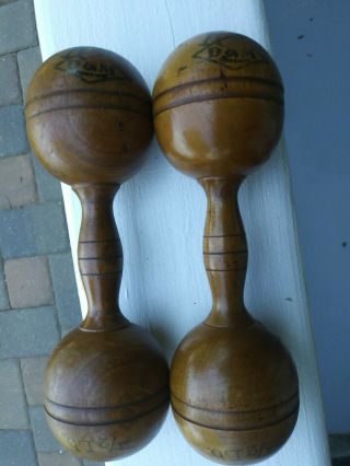 Pair (2) Vintage Wooden Dumbells D&m Draper & Maynard 8 Inch 1/2 Lb