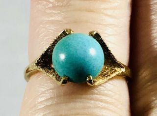 Vintage 14k Yellow Gold Turquoise Ring Size 6