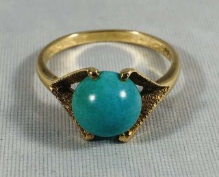 Vintage 14K Yellow Gold Turquoise Ring Size 6 2
