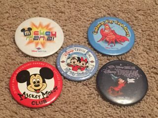 5 Disney Cruise Line Buttons Pins Vintage Mickey Mouse Club Castaway Cay Minnie