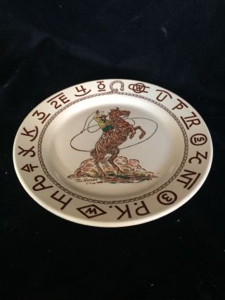 Vtg California Pottery Wallace Western Ho Rodeo Pattern Dinner Plate Euc