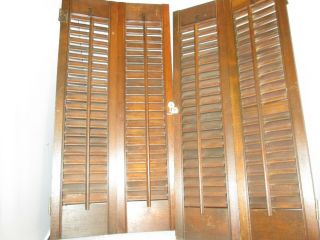 Pair Vtg Colonial Wood Interior Louver Plantation Window Shutters 28 