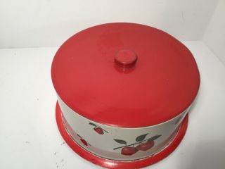 Vintage Tin Cake Carrier,  Red White Apples,  Decoware,  1950s 2