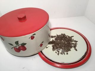 Vintage Tin Cake Carrier,  Red White Apples,  Decoware,  1950s 4