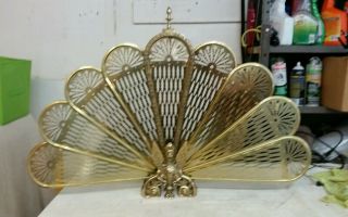 Vintage Brass Victorian Peacock Fan Folding Fireplace Screen