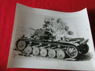 Vintage Ww2 News Photo German Panzer Nazi Tank In Flames At Tobruk 1941