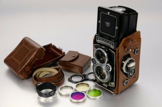 Rolleiflex 3.  5f With Case,  Strap And Filters