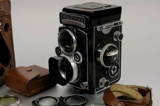 Rolleiflex 3.  5F with case,  strap and filters 7