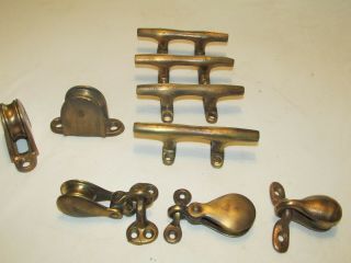 Vintage Brass Sailboat/boat 4 Cleats,  5 Mounted Pulleys