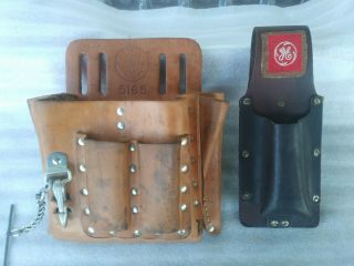 Vtg Klein Tools Electricians Linesmans 10 Pocket Tool Pouch 5165 And Ge Sheath