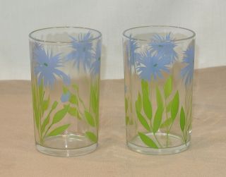 Vintage Swanky Swig Glass Tumblers Blue Cornflower Set Of 2