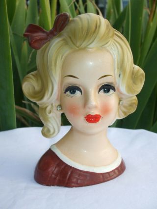 Vintage Napco Napcoware C - 8499 Ceramic Teen Lady Head Vase 5 - 1/2 " Tall