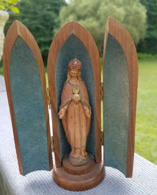 Vintage Italy Anri Virgin Mary Madonna Religious Carved Wood Traveling Shrine