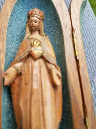 VINTAGE ITALY ANRI VIRGIN MARY MADONNA RELIGIOUS CARVED WOOD TRAVELING SHRINE 8