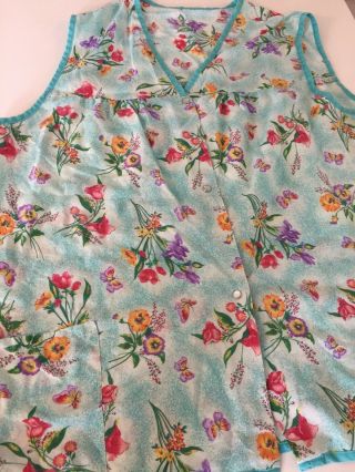 Vintage Blue Floral Apron Coverall Snap Front Lightweight Floral Size Small