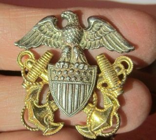 Vtg Sterling Silver And Gold Filled Wwii Us Navy Eagle,  Shield And Anchor Pin
