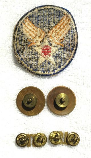 Vintage WWII US Air Corp Patch and Brass Uniform Collar Pins Insignia 2