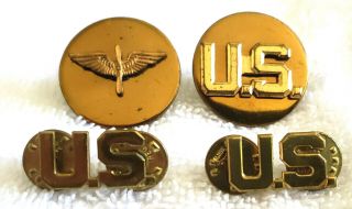Vintage WWII US Air Corp Patch and Brass Uniform Collar Pins Insignia 4