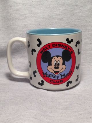 Walt Disney Mickey Mouse Club Coffee Blue Inner Ceramic Mug Advertising Vtg Exc