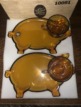 2 Vintage Tiara Pig Lunch Plates/cups,  Amber,  Vintage,