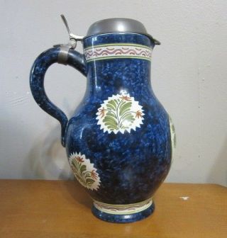 Vintage hand painted DELFT lidded pitcher.  Man in top hat 4