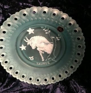 Vintage Westmoreland Glass Plate Blue Mist Horoscope Zodiac Taurus