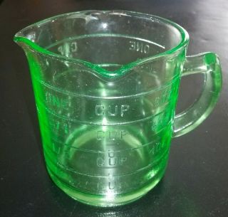 Vintage Hazel Atlas Kelloggs Green Depression Glass 3 Spout Measuring Cup