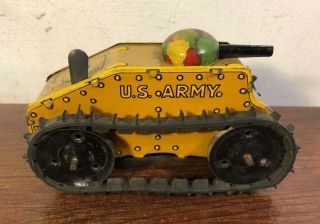 Vintage Marx Tin Wind Up Climbing Fighting U.  S Army Tank No 4 Toy
