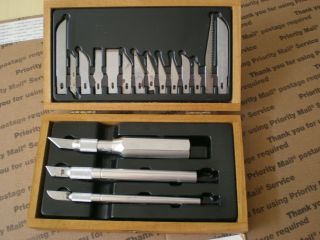 Vtg X - Acto Knife Set Hobby Knives X - Acto Blades In Wood Box 5
