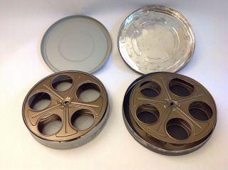 2 Vintage 10 " 35mm Metal Movie Film Reels In Round Metal Film Cans
