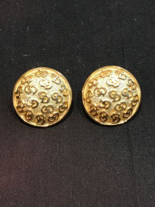 Vintage Christian Dior Cd Logo Gold Tone Large Pierced Earrings - Signed