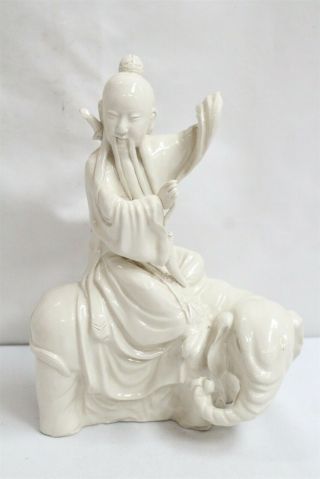 Vintage Chinese Porcelain Blanc De Chine Warrior Riding Slumped Elephant Figure