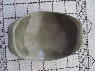 Handmade Pottery Bowl Oblong Olive Green 5 - 3/4 " Across 2 - 1/4 " Tall Vintage