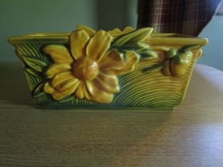 Vintage Roseville Usa Pottery Peony Two Handle Planter 386 - 6 Golden Yellow/green