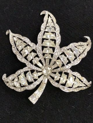 Vintage 1940’s Trifari Rhodium Rhinestone Curled Leaf Crown,  3” X 3 - 1/4”