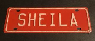 Vintage Sheila 1950’s Red Metal Bicycle License Plate Reflective Letters 7”