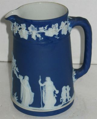 Vintage Wedgwood Jasperware Cream On Blue Pitcher Made In England