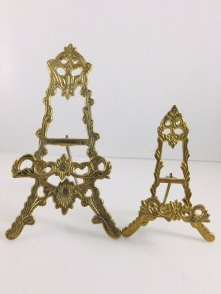 Vintage Victorian Style Brass Tabletop Picture Stand/display Easel 9” & 6”