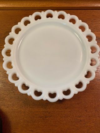Vintage Large 13” Round Lace Edge Milk Glass Cake Plate Tray Serving Platter
