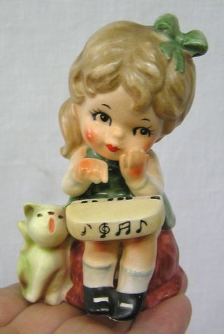 Vintage Josef Originals Girl With Musical Keyboard And Howling Cat
