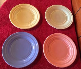 4 Vtg Hazel - Atlas Moderntone Platonite Pastel Saucer Plates Multi - Colors