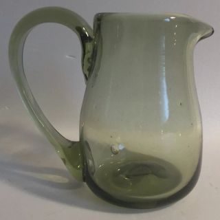 Hand Blown Art Glass Small Pitcher Creamer Green With Bubbles 3.  5” Vintage