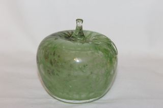 Vintage Gorgeous Hollow Art Glass Green Apple Paperweight 3 3/4 " X 3 3/4 "