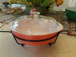 Vintage Pyrex Flamingo Pink 024 2qt Casserole Bowl W/lid & Wire Rack
